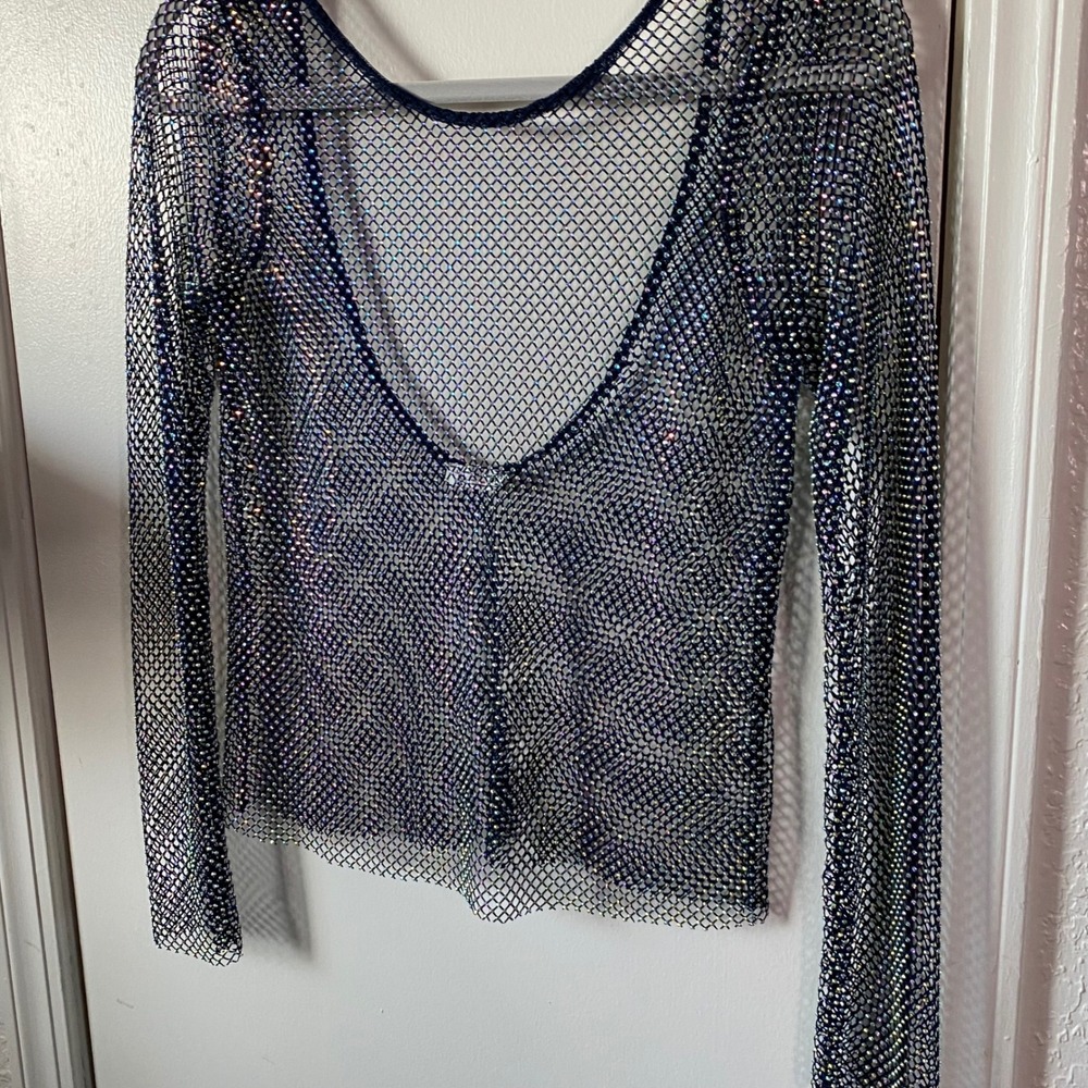 Intimately Free People Rhinestone Fishnet Open Back Festival Rave Layering - Picture 3 of 9